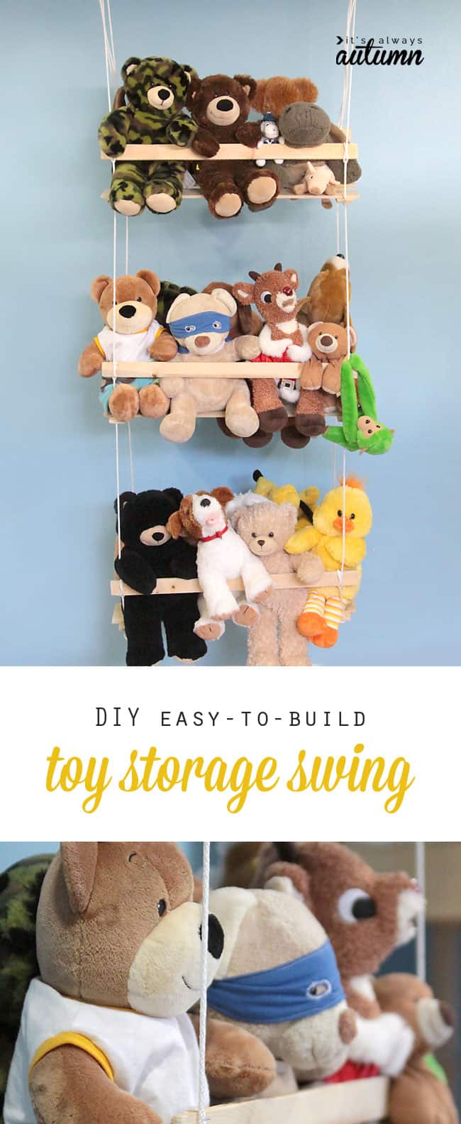 Diy easy to build stuffed toy wall swing