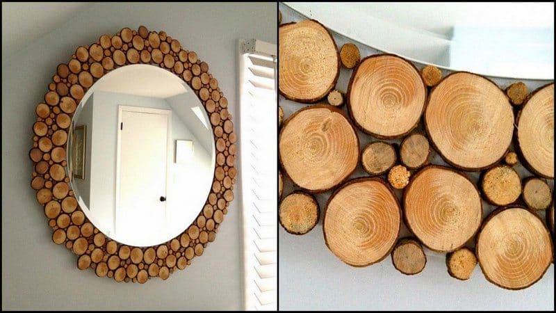 Miroir rond en bois