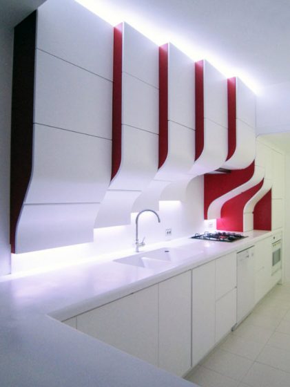 Mobilier de cuisine moderne blanc et rouge
