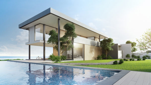 Idées conseils pour faire une façade de maison minimaliste façade aux lignes ouvertes avec piscine 
