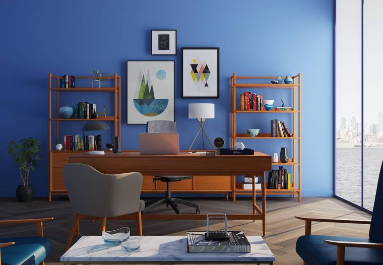 conception de bureau mural bleu