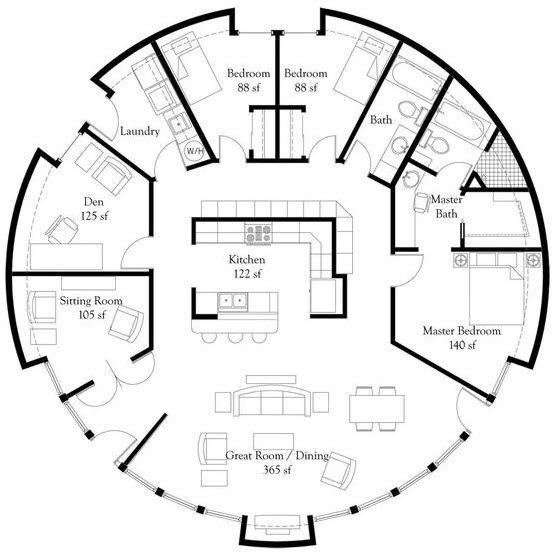 Grand terrain circulaire trois chambres