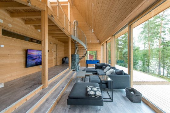 Conception de salon de maison de campagne en bois