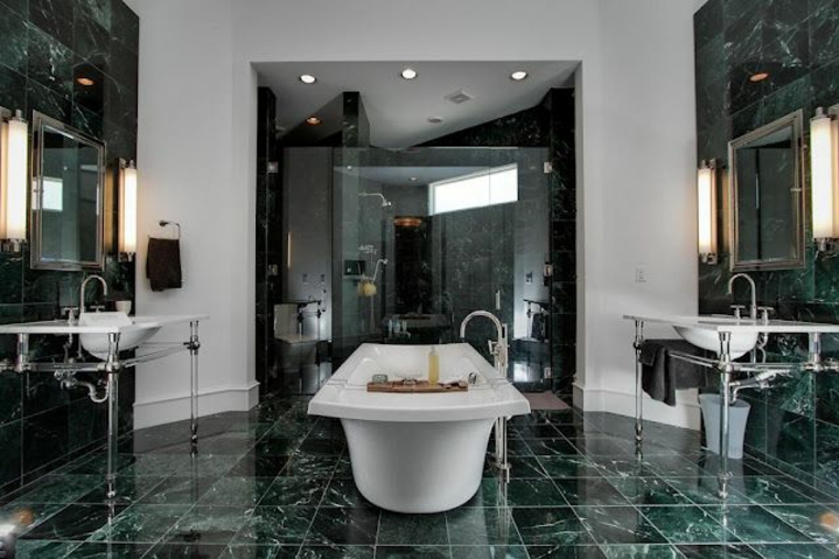 idées de salle de bain en marbre vert