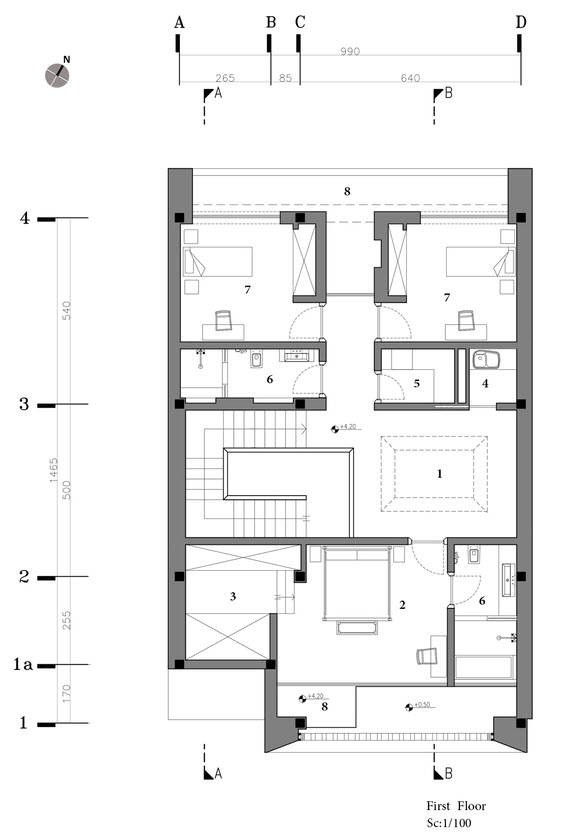 Plan de maison moderne à deux étages