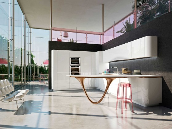 Conception de cuisine moderne avec table élégante
