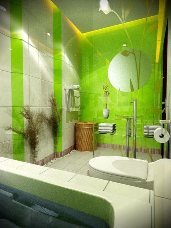 salle de bain-petite-originale-verte-blanche