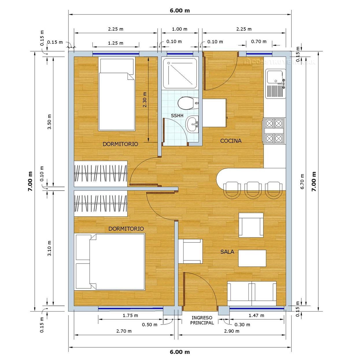 Plan de petite maison 42 mètres carrés