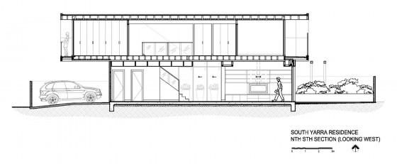 Plan en coupe d'une maison à deux étages construite avec des poutres en acier