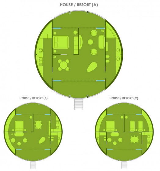 Plans de maisons circulaires écologiques flottantes