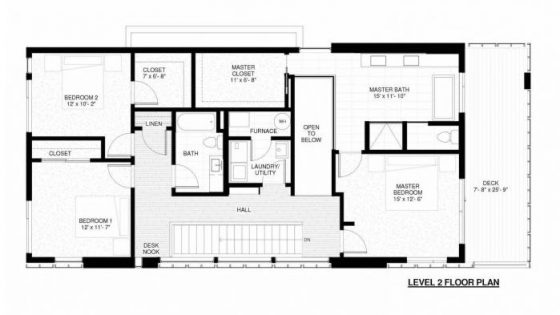 Plan de maison de trois chambres à deux étages