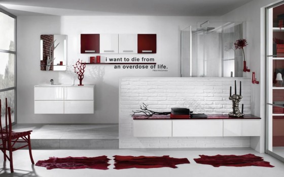 Design de salle de bain rouge et blanc