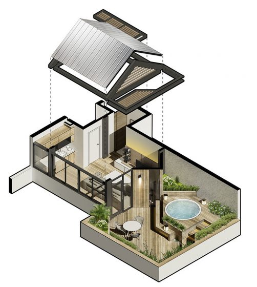 Conception de terrasse sur le toit en plan 3D