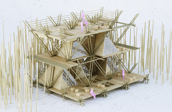 Maquette de maison de tiges de bambou