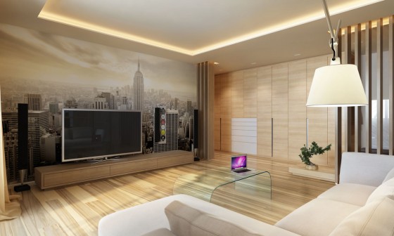 Design de salon moderne avec planchers de bois franc