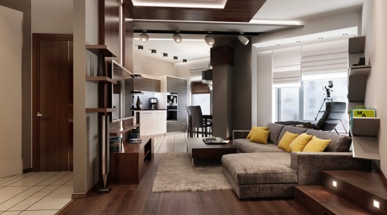 Décoration intérieure de salon moderne avec du bois