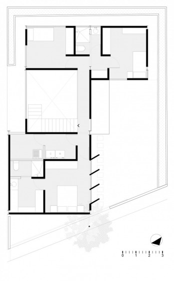 Plan du deuxième étage de la maison en forme de L