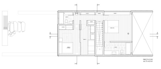 Plan au deuxième étage avec trois chambres