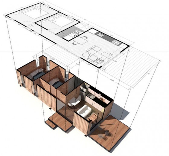 Plan de maison économique de deux chambres