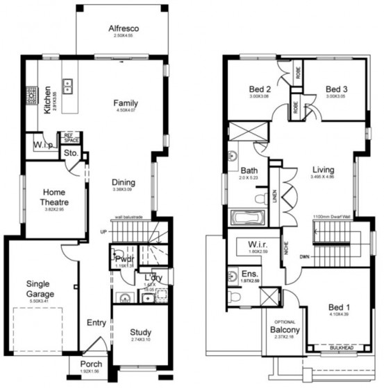 Petits plans de maison de trois chambres à deux étages 