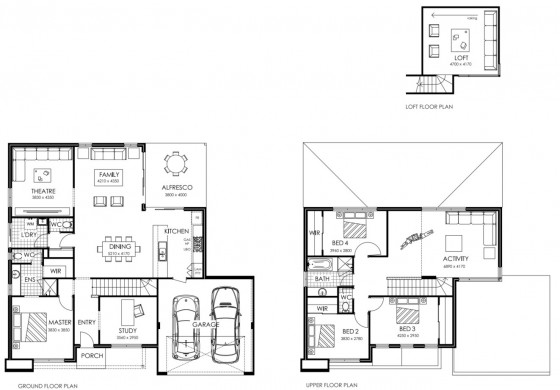 Plans de maison à deux étages avec garage
