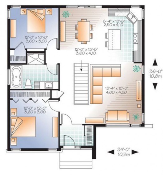 Plan de maison de deux chambres