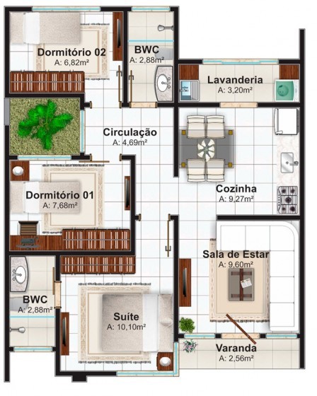 Plan de petite maison de 70 mètres carrés et trois chambres