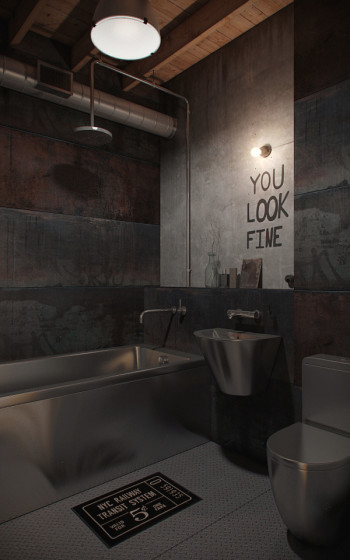 Design original de salle de bain de style industriel avec toilettes en acier