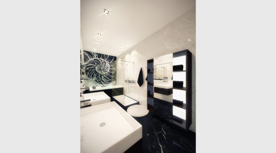 Design de salle de bain rétro avec photo d'art
