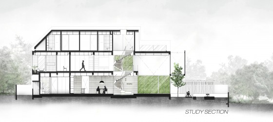 Plan en coupe d'une maison moderne à trois étages