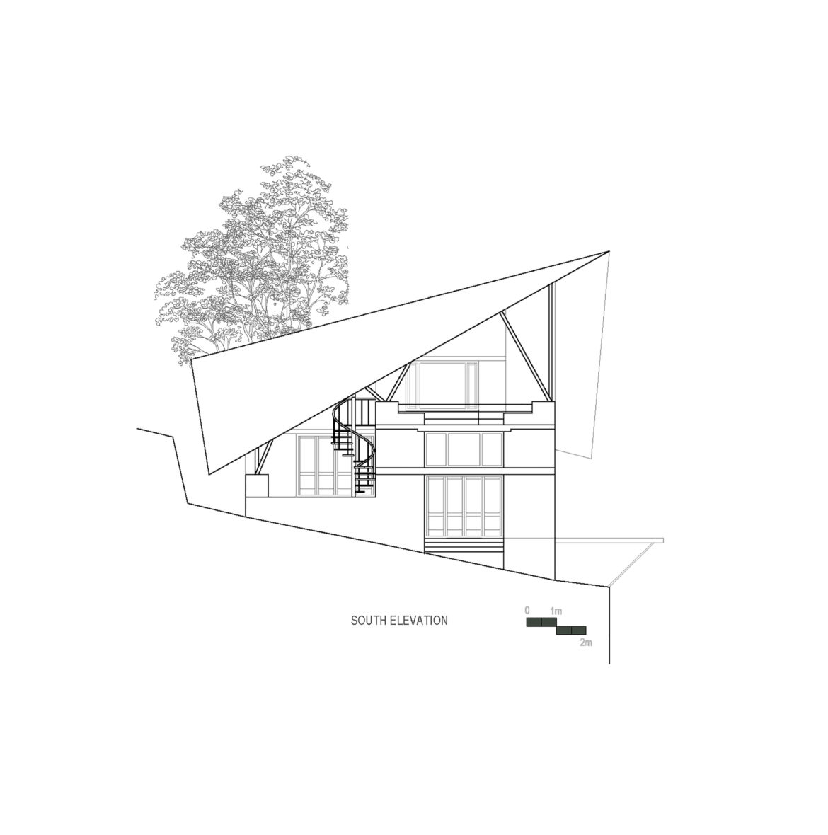 Plano de elevación Sur casa de campo