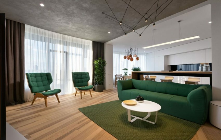 mesures de meubles verts de conception minimaliste de salon moderne