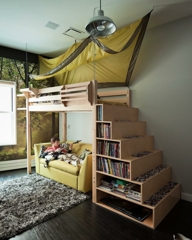 super lit superposé en bois avec escalier 