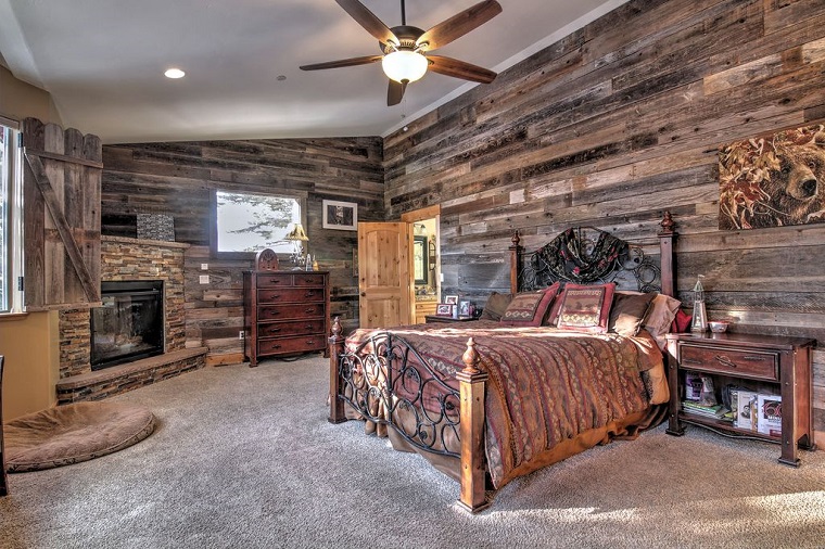 murs en bois lit chambre à coucher idées de design rustique