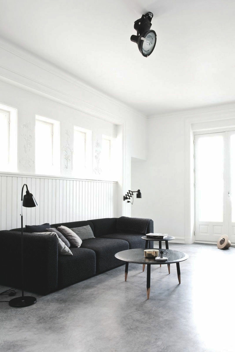 Idées de canapé noir design de maison en béton ciré
