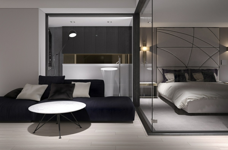 design d'intérieur canapé noir chambre à coucher idées de touches industrielles