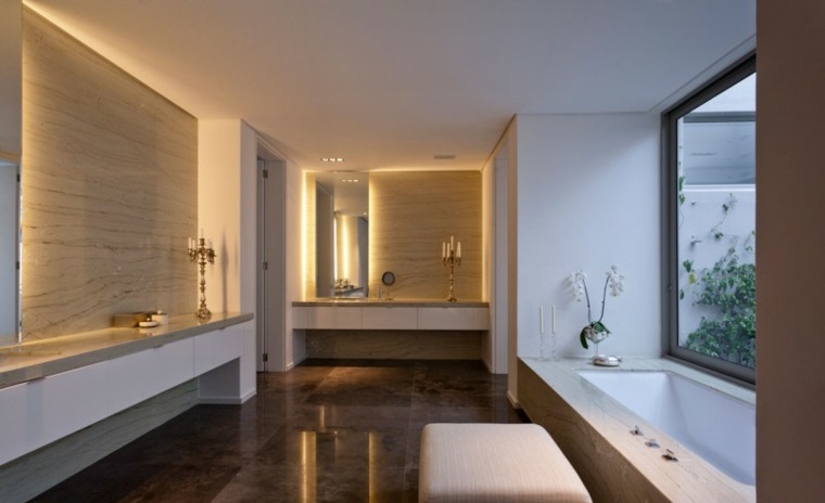 chauffage par le sol salle de bain en pierre idées d'éclairage LED