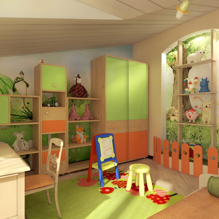 journal de jeu options de chambre d'enfant conception idées colorées orange vert