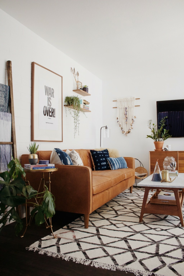 salon avec canapé en cuir de charme urbain idées de meubles en bois