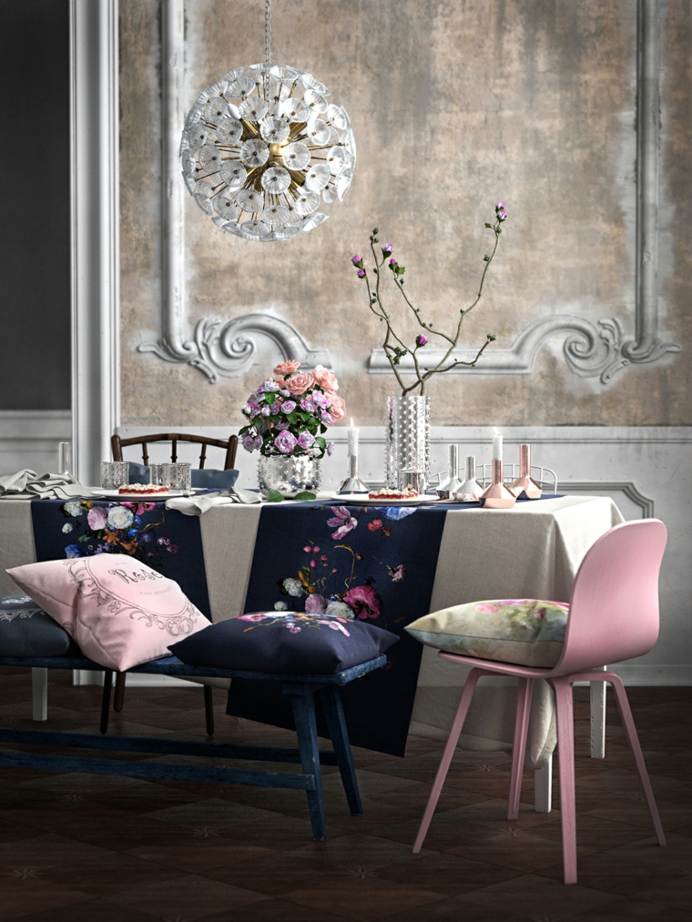 banc bleu table chaise rose idées de style vintage