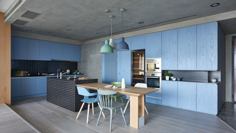belle conception de cuisine bleue
