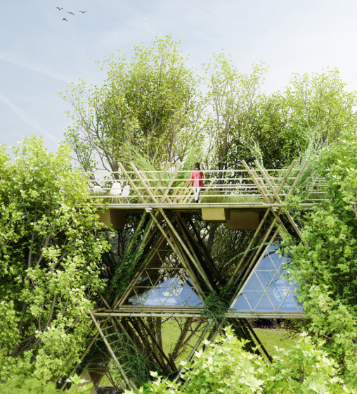 Conception de la maison avec des tiges de bambou