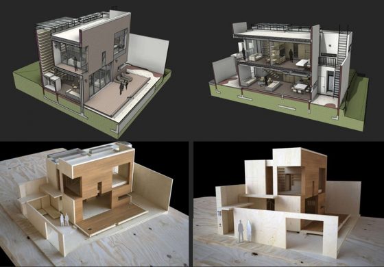 Modèles 3D de petites maisons à deux étages