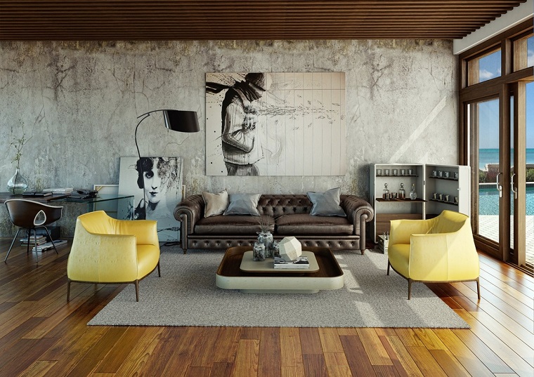 salon avec charme urbain idées de fauteuils en cuir jaune