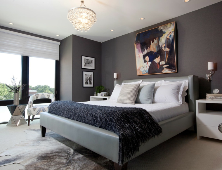 photo de mur gris foncé de chambre à coucher moderne