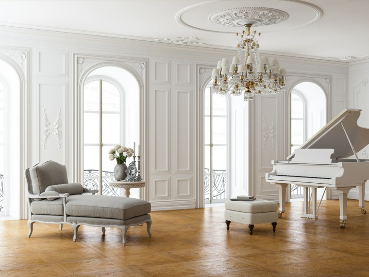 Idées de parquet de piano blanc pour salon classique