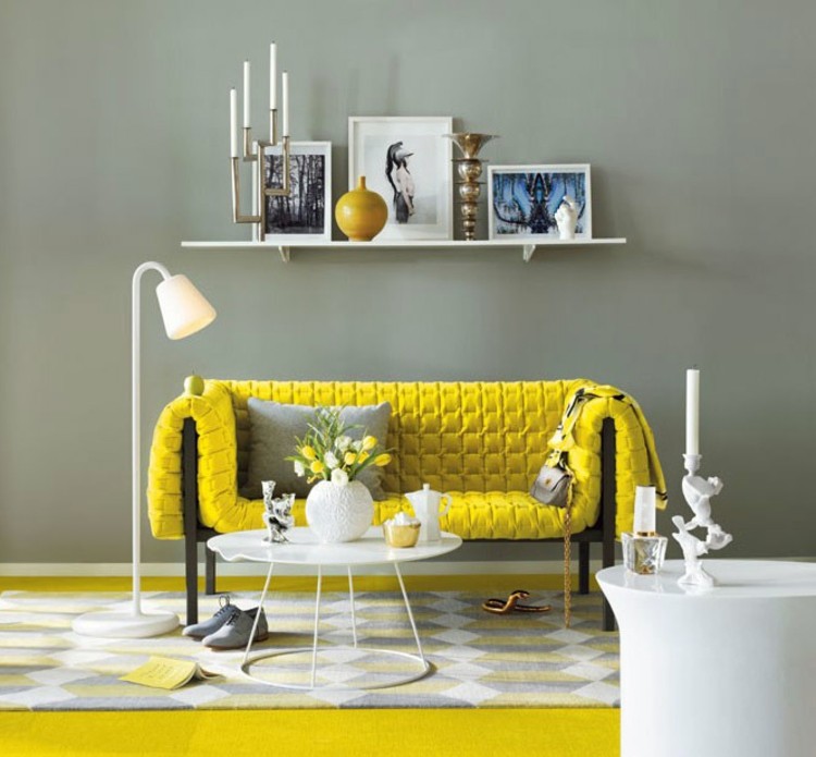 idées de décoration intérieure peinture blanche jaune