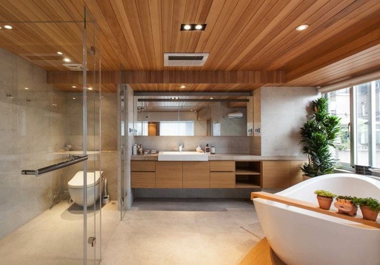 bois plantes de salle de bain design cool