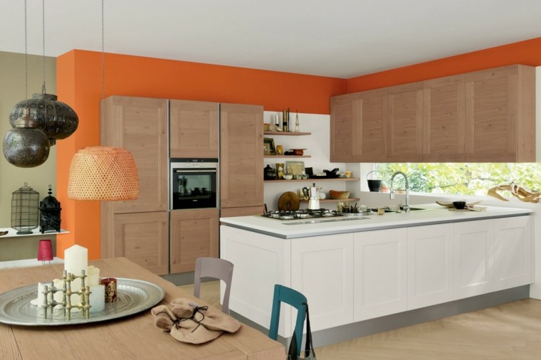 idee deco cuisine moderne mur orange
