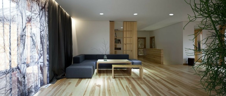 planchers de bois intérieurs rideaux naturels
